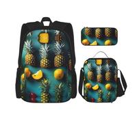 YQxwJL Ensemble de sac à dos 3 en 1, sac à dos de voyage, sac à dos de voyage décontracté, avec étui à crayons, sac à déjeuner, Ananas aux fruits tropicaux, One size