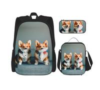 YQxwJL Ensemble de sac à dos 3 en 1, vêtements mignons chiens corgi, sacs à dos de voyage décontractés, avec trousse à crayons, sac à lunch, Porter des vêtements mignons chiens Corgi, Talla única