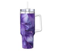 YQxwJL Gobelet à café chaud et froid avec poignée et couvercle à paille, motif fleurs de lys violets, pour homme et femme, cadeau d'anniversaire