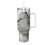 YQxwJL Gobelet à imprimé abstrait en marbre avec poignée couvercle paille, tasse à café chaud/froid pour homme et femme, cadeau d'anniversaire