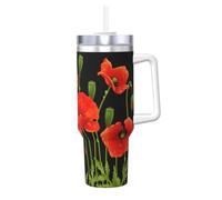YQxwJL Gobelet à imprimé fleurs rouges printanières avec poignée couvercle paille, tasse à café chaud/froid pour homme et femme, cadeau d'anniversaire