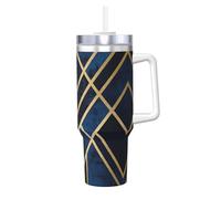 YQxwJL Gobelet à imprimé géométrique abstrait avec poignée couvercle paille, tasse à café chaud/froid pour homme et femme, cadeau d'anniversaire