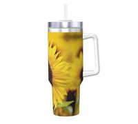 YQxwJL Gobelet imprimé tournesols en fleurs avec poignée couvercle paille, tasse à café chaud/froid pour homme et femme, cadeau d'anniversaire