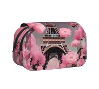 YQxwJL Grande trousse à crayons portable avec fermeture éclair Motif Paris Street Tour Eiffel Rose Imprimé floral Pour le bureau et la maison