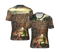 YQxwJL Library Bookshelf Book Print Big and Tall Football Shirts for Men, Inclusive Size Football Jersey Men for Games and Gifts, Noir , 3XL