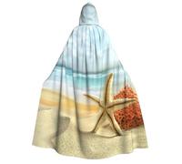 YQxwJL Longue cape à capuche imprimée étoile de mer et corail sur la plage pour adulte, costume pour fête, femme, homme, carnaval, bal masqué