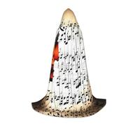YQxwJL Longue cape à capuche imprimée partition de violon pour Halloween, déguisement, bal masqué