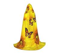 YQxwJL Longue cape à capuche pour adolescent avec imprimé fleurs jaunes et papillons - Costume de carnaval pour fête de jeunes, cosplay