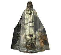 YQxwJL Longue cape à capuche pour adulte avec imprimé bateau pirate cool pour fête, femme, homme, carnaval, bal masqué