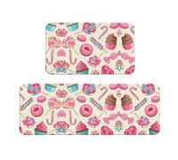 YQxwJL Lot de 2 tapis de cuisine antidérapants et imperméables avec imprimé de petits gâteaux et beignets colorés pour couloir, bureau