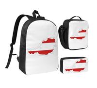 YQxwJL Lot de 3 sacs à dos avec boîte à déjeuner et trousse à crayons avec motif drapeau autrichien pour voyage, travail, camping, unisexe