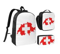 YQxwJL Lot de 3 sacs à dos avec boîte à déjeuner et trousse à crayons Motif carte du drapeau suisse Unisexe