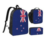 YQxwJL Lot de 3 sacs à dos avec boîte à déjeuner et trousse à crayons Motif drapeau de la Nouvelle-Zélande Unisexe