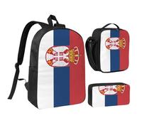 YQxwJL Lot de 3 sacs à dos avec boîte à déjeuner et trousse à crayons Motif drapeau de la Serbie Unisexe
