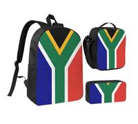 YQxwJL Lot de 3 sacs à dos avec boîte à déjeuner et trousse à crayons Motif drapeau de l'Afrique du Sud - Unisexe