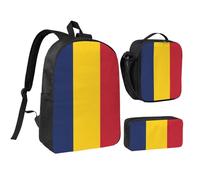 YQxwJL Lot de 3 sacs à dos avec boîte à déjeuner et trousse à crayons Motif drapeau du Tchad Unisexe