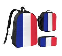YQxwJL Lot de 3 sacs à dos avec boîte à déjeuner et trousse à crayons Motif drapeau français Unisexe