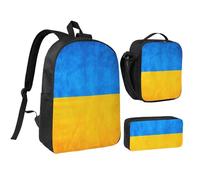 YQxwJL Lot de 3 sacs à dos avec boîte à déjeuner et trousse à crayons Motif drapeau ukrainien Unisexe
