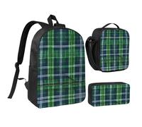 YQxwJL Lot de 3 sacs à dos avec boîte à déjeuner et trousse à crayons pour voyage, travail, camping - Unisexe - Motif tartan écossais