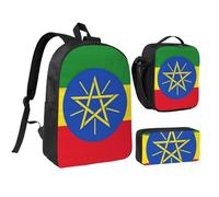 YQxwJL Lot de 3 sacs à dos avec motif drapeau de l'Éthiopie avec boîte à déjeuner et trousse à crayons pour voyage, travail, camping Unisexe