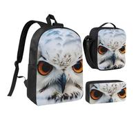 YQxwJL Lot de 3 sacs à dos avec motif yeux de hibou enneigé et trousse à crayons pour voyage, travail, camping, unisexe