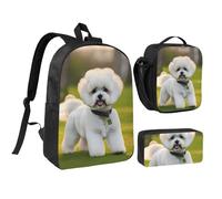 YQxwJL Lot de 3 sacs à dos bichon frisé sur l'herbe avec trousse à déjeuner pour voyage, travail, camping unisexe