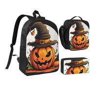 YQxwJL Lot de 3 sacs à dos d'Halloween avec boîte à déjeuner et trousse à crayons pour voyage, travail, camping - Unisexe