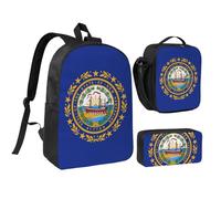 YQxwJL New Hampshire State Flag Print Lot de 3 sacs à dos avec boîte à déjeuner et trousse à crayons pour voyage, travail, camping Unisexe