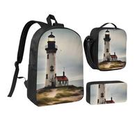 YQxwJL Old Lighthouse-standard-scale-2_00x Print Lot de 3 sacs à dos avec boîte à déjeuner et trousse à crayons pour voyage, travail, camping Unisexe
