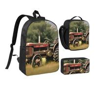 YQxwJL Old Tractor Photoes Lot de 3 sacs à dos avec boîte à déjeuner et trousse à crayons pour voyage, travail, camping Unisexe