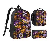 YQxwJL Pansy Perfection Lot de 3 sacs à dos avec boîte à déjeuner et trousse à crayons pour voyage, travail, camping Unisexe