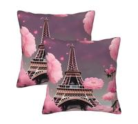 YQxwJL Paris Street Eiffel Lot de 2 housses de coussin décoratives à imprimé floral rose Tour Eiffel Décoration d'intérieur pour canapé, salon, canapé, lit