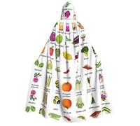 YQxwJL Présentation de divers légumes imprimés cape à capuche pour adulte, longue cape costume pour fête, femme, homme, carnaval, bal masqué