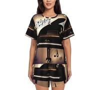 YQxwJL Pyjama deux pièces pour femme avec imprimé piano et notes de musique, Noir, L