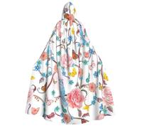 YQxwJL Romantique Fantaisie Floral Oiseaux Papillon Imprimée Longue Cape à Capuche Longue Cape Cosplay pour Noël Carnaval Party Costumes