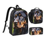 YQxwJL Rottweiler Lot de 3 sacs à dos avec boîte à déjeuner et trousse à crayons pour voyage, travail, camping Unisexe