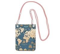 YQxwJL Sac à bandoulière imprimé carte du monde pour homme et femme, mini porte-monnaie décontracté, sac de téléphone antivol pour randonnée, voyage, rose, Taille unique