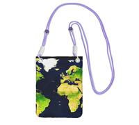 YQxwJL Sac à bandoulière imprimé carte du monde pour homme et femme, mini porte-monnaie décontracté, sac de téléphone antivol pour randonnée, voyage, violet, Taille unique
