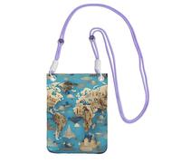 YQxwJL Sac à bandoulière imprimé carte géographique du monde pour homme et femme, mini porte-monnaie décontracté, sac de téléphone antivol, pour randonnée, voyage, violet, Taille unique