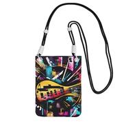YQxwJL Sac à bandoulière imprimé de style graffiti musical pour homme et femme, mini porte-monnaie décontracté, sac de téléphone antivol, pour randonnée, voyage, noir, Taille unique