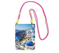 YQxwJL Sac à bandoulière imprimé île grecque avec vue sur la mer pour homme et femme, mini porte-monnaie décontracté, sac de téléphone antivol, pour randonnée, voyage, Fuchusia, Taille unique