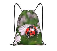 YQxwJL Sac à dos avec cordon de serrage imprimé coccinelle et marguerite pour le yoga, les voyages, les sports de plein air, noir, Medium