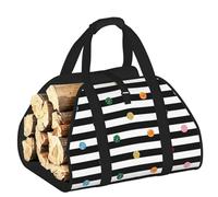 YQxwJL Sac de transport de bûches en bois Oxford 600D imperméable et résistant avec poignée renforcée Motif rayures arc-en-ciel à pois Noir/blanc