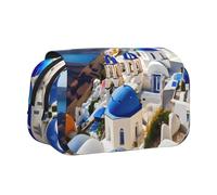 YQxwJL Santorini Grande trousse à crayons portable avec fermeture éclair Motif île grecque sur la mer, Noir/blanc, One Size, Morden