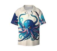 YQxwJL Sushi japonais imprimé noir hommes robe d'affaires chemises à manches courtes chemises boutonnées décontractées chemise d'été avec poche, Poulpe bleue et violette, 4XL