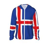 YQxwJL Sweat à capuche d'été imprimé drapeau de l'Islande - Manches longues - Fermeture éclair - Pour entraînement en plein air - Veste légère - Pour homme et femme, Noir , L