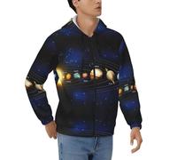 YQxwJL Sweat à capuche pour homme avec imprimé Exploring The Solar System 2025 - Fermeture éclair - Décontracté - Chaud - Cordon de serrage - Pour entraînement et randonnée, Noir , XL