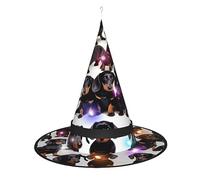 YQxwJL Teckel Weiner Chapeau de sorcière d'Halloween avec lumière LED, décorations de sorcière, porche flottante à suspendre