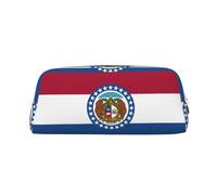 YQxwJL Trousse à crayons de grande capacité avec fermeture éclair - En cuir durable - Imprimé drapeau de l'État du Missouri - Pour le bureau, les voyages, Argent, One Size, Sac
