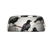 YQxwJL Trousse à crayons de grande capacité avec fermeture éclair - En cuir durable - Motif corbeau et oiseaux sur une branche - Pour le bureau, les voyages